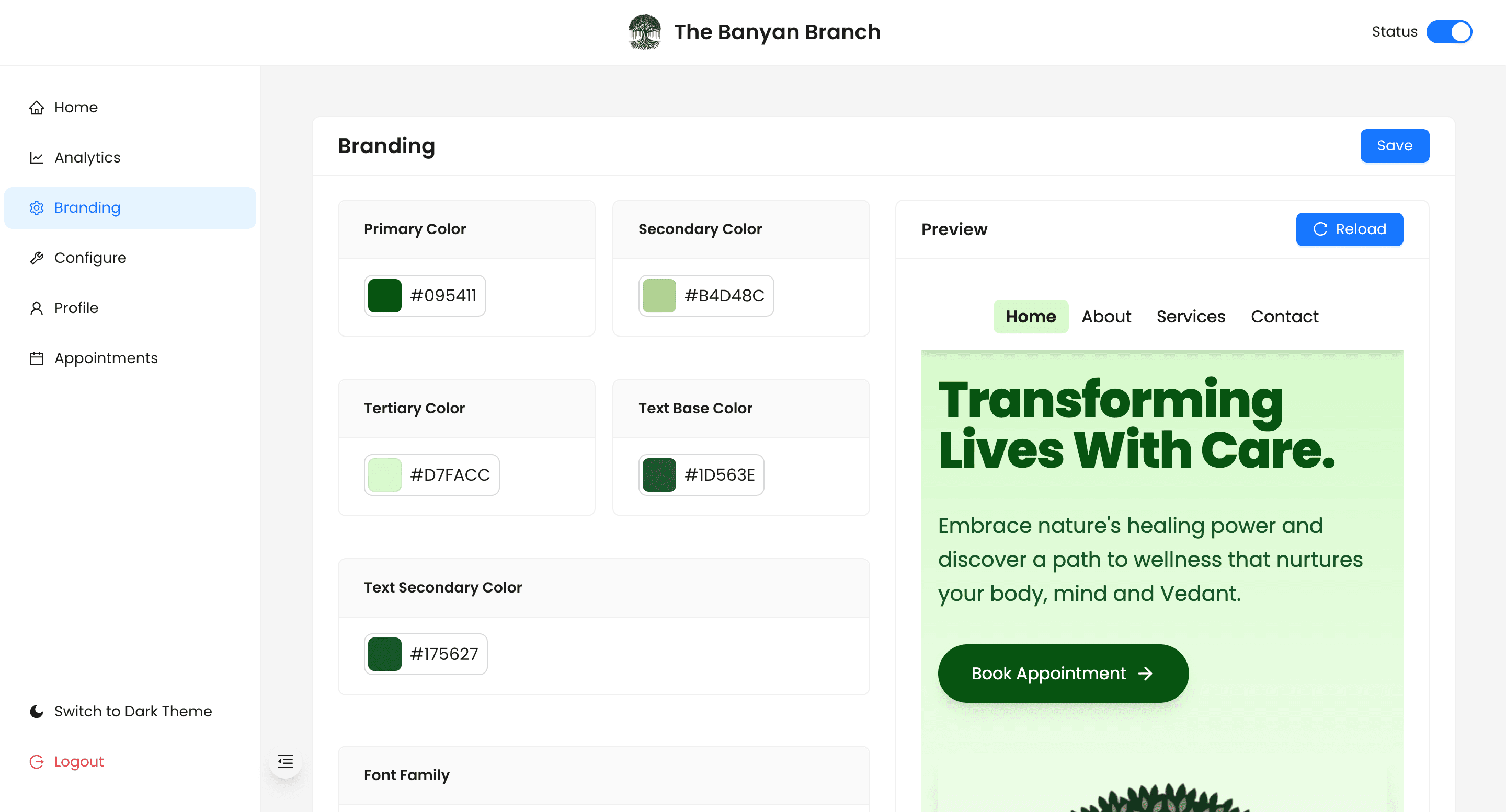 Admin dashboard, bookings view